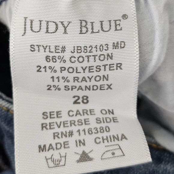 Judy Blue Jeans Womens 28 Blue Relaxed Fit‎ Mid Rise Dark Wash Stretch Straight - Picture 6 of 11